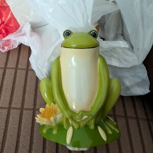 Green Frog Figurine with Yellow Flower
